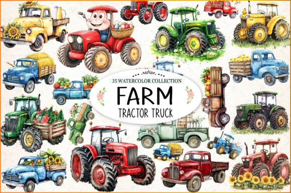 Download Farm Tractor Truck Watercolor Clipart - Color Collection