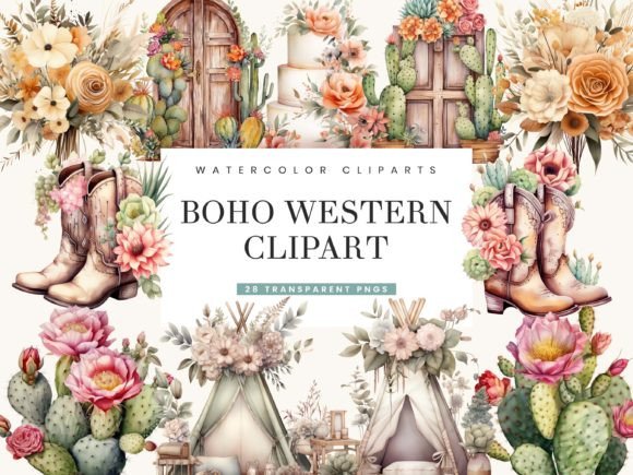Download Watercolor Boho Western Clipart Bundle - Color Collection