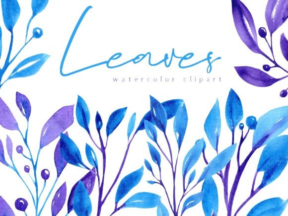 Download Blue&amp;purple Watercolor Leaves Clipart - Color Collection