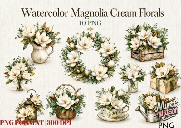 Download Watercolor Magnolia Petal Cluster Bundle - Color Collection