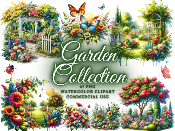 Download Watercolor Garden Clipart - Garden Png - Color Collection