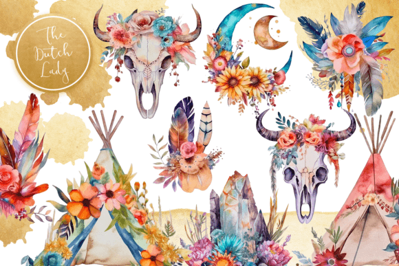 Download Watercolor Bohemian Clipart Set - Color Collection