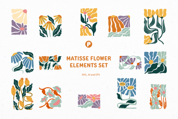 Download Colorful Matisse Flower Element Set - Color Collection