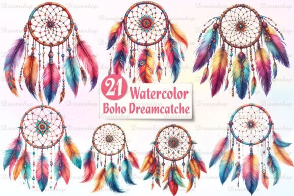 Download Watercolor Boho Dreamcatcher Clipart PNG - Color Collection