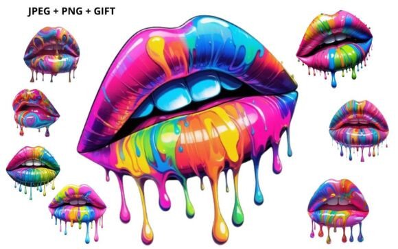 Download Multicolored Dripping Lips - Color Collection