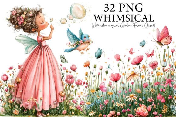 Download Watercolor Magical Garden Fairies PNG - Color Collection