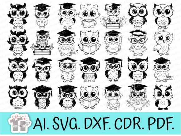 Download Set of Wise Owl Vector Graphics Laser - Graphic Collection