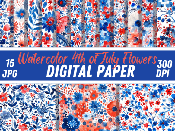 Download Watercolor 4th of July Flower Pattern - Color Collection