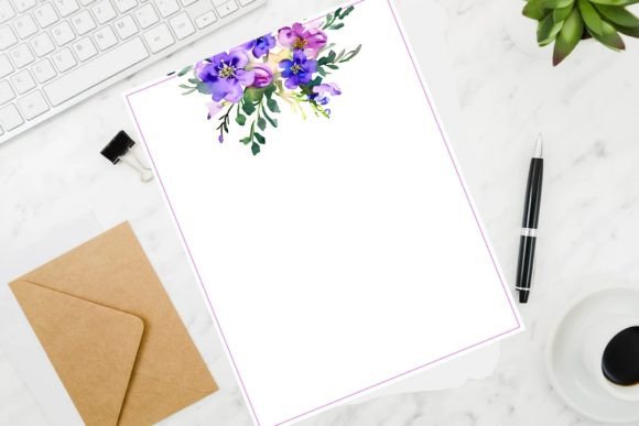 Download Purple Watercolor Bouqet Stationery - Color Collection