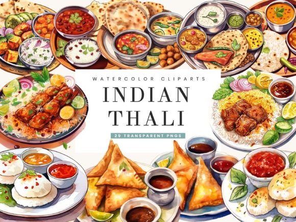 Download Watercolor Indian Thali Clipart Bundle - Color Collection
