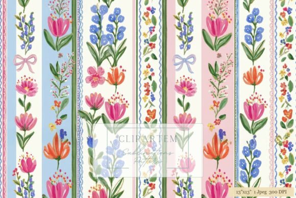 Download Floral Stripe Watercolor Pattern Design - Color Collection