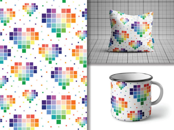 Download Seamless Pattern Multicolor Pixel Heart - Color Collection