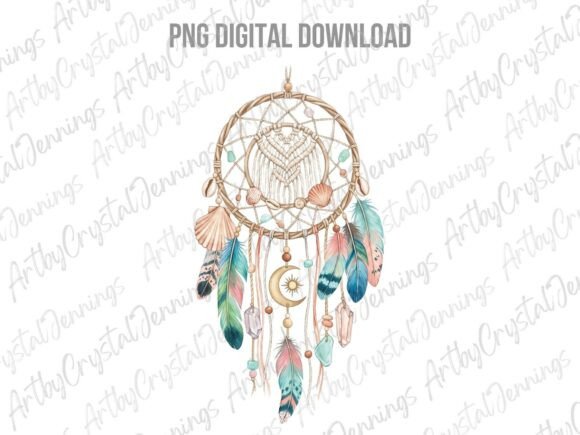 Download Watercolor Boho Coastal Dreamcatcher PNG - Color Collection