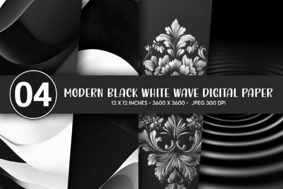Download Modern Black White Wave Digital Paper - Modern Collection