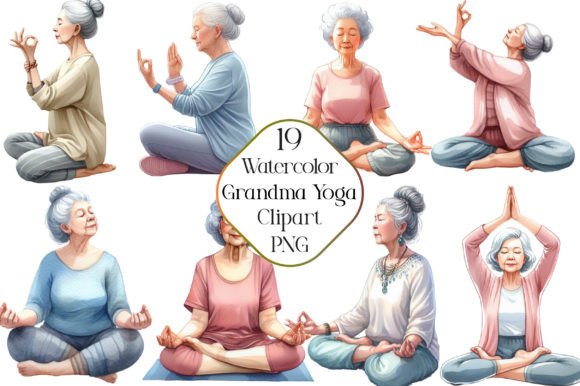 Download Watercolor Grandma in Yoga Clipart - Color Collection