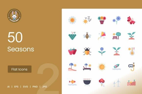 Download 50 Seasons Flat Multicolor Icons - Color Collection